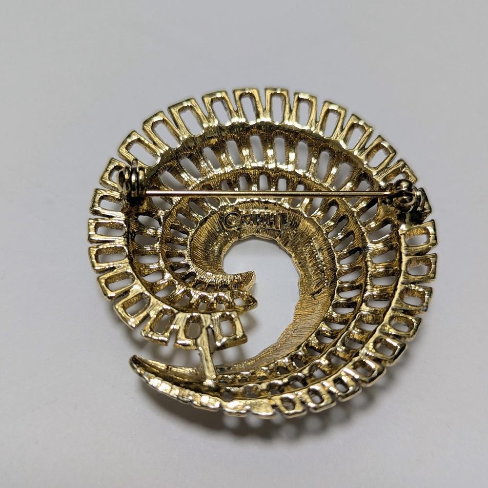 Vintage Sarah Coventry 1960s Gold Modernist Swirl Brooch Pin 2" MCM Canada - Picture 4 of 6